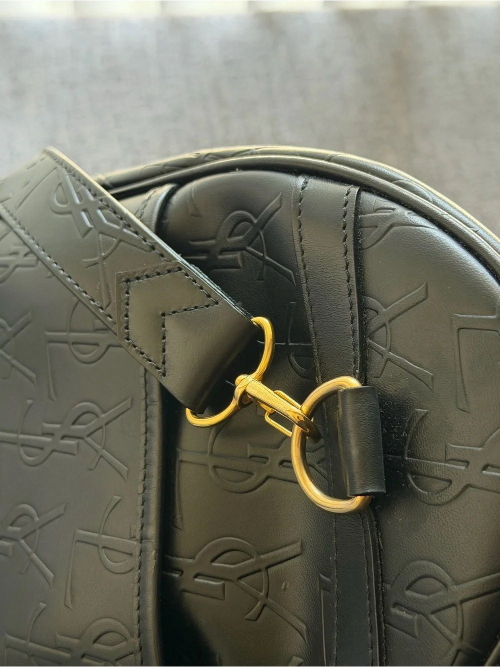 Saint Laurent YSL Black Embossed Leather Duffel Bag